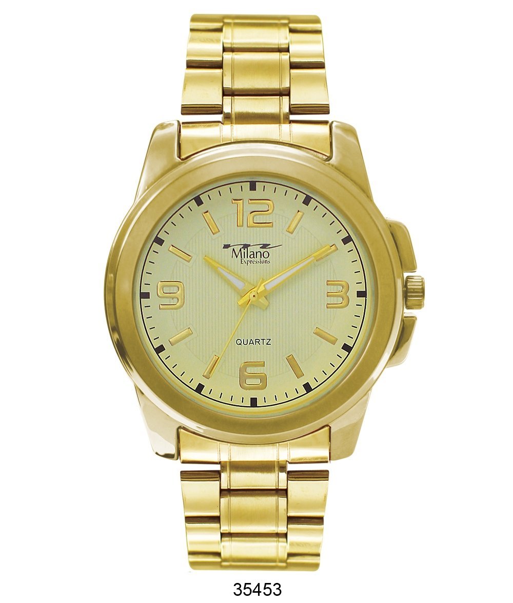 M Milano Expressions Gold Metal Band Watch with Gold Case White Dial