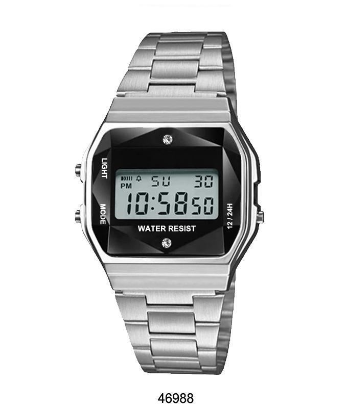 Silver Sports Metal Band Watch with Silver Metal Case and Black Crystal Cut LCD Display