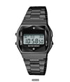 Black Sports Metal Band Watch with Black Metal Case and Black Crystal Cut LCD Display