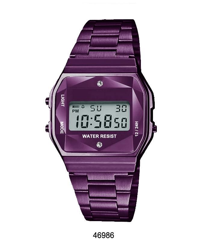 Purple Sports Metal Band Watch with Purple Metal Case and Purple Crystal Cut LCD Display